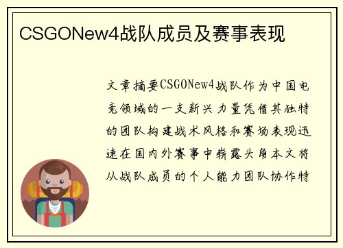 CSGONew4战队成员及赛事表现